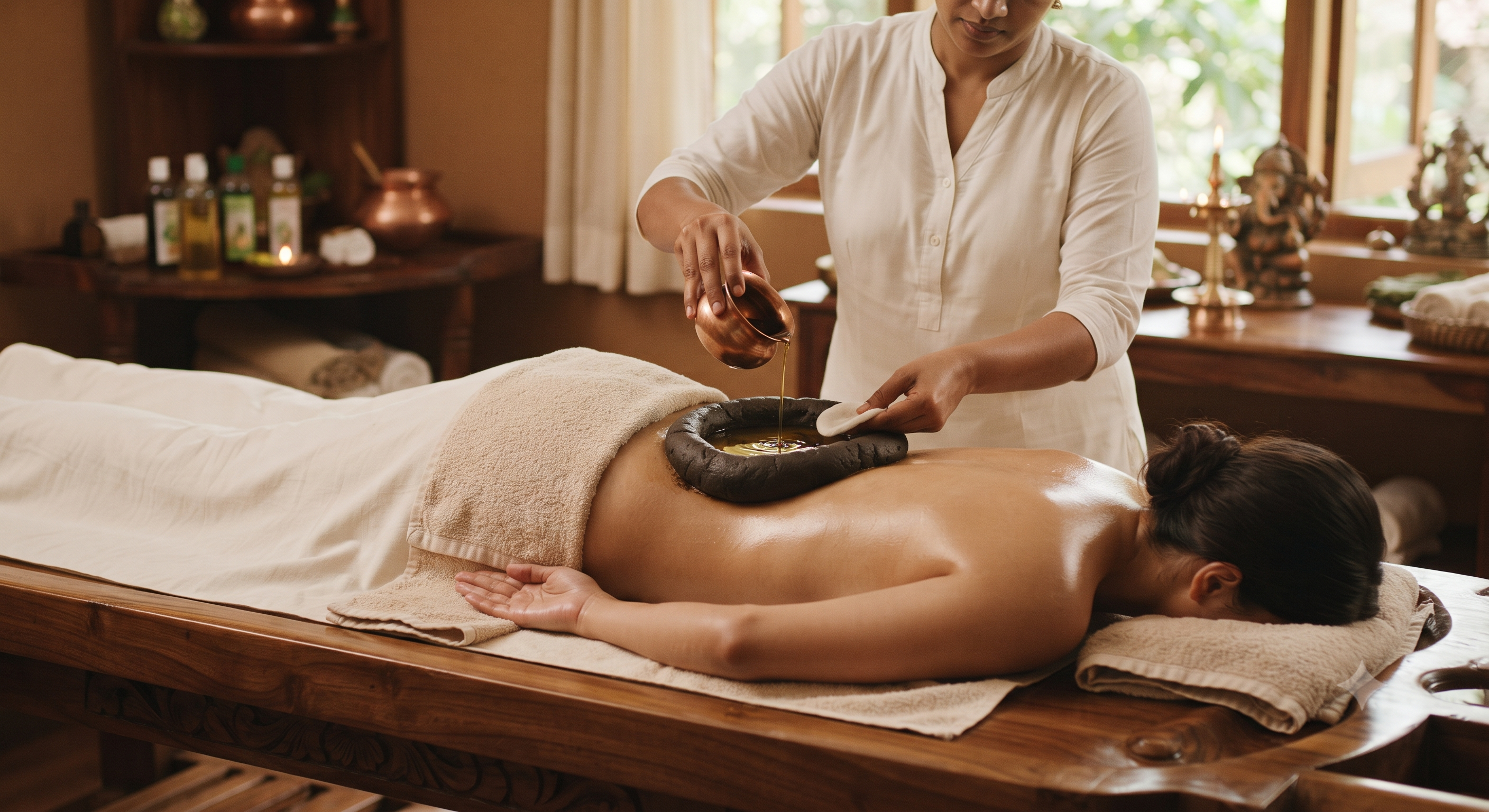 Abhyanga full-body massage with Kati Pichu Ayurvedic experience